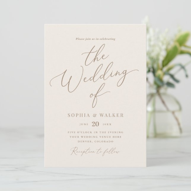 Invitación Elegante Boda de caligrafía de marfil y oro (Anverso de pie)