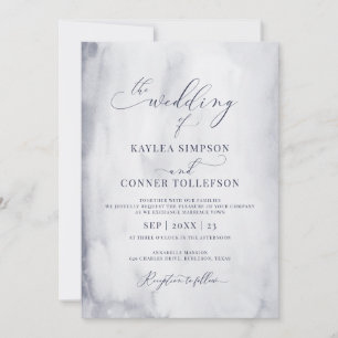 Invitación Elegante Boda de Caligrafía de Mármol con Acuarela