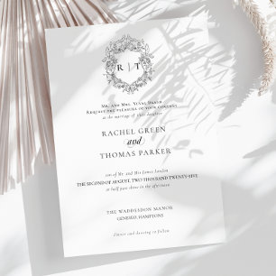 Invitación Elegante Boda de caligrafía de monograma blanco ne