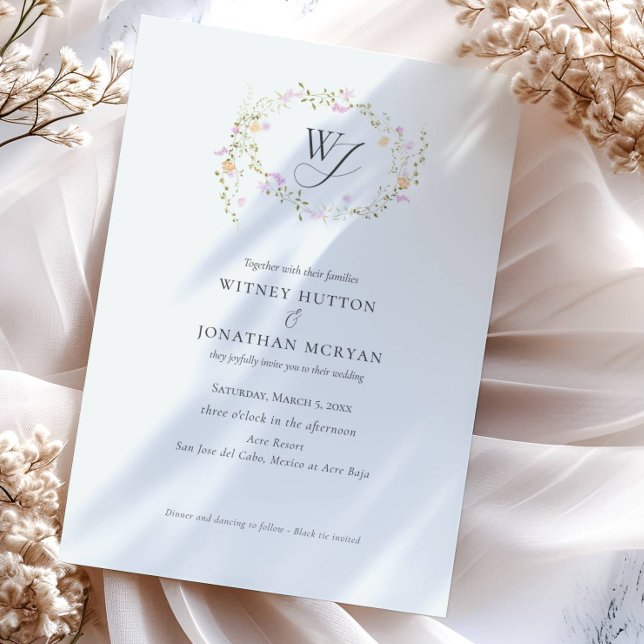 Invitación Elegante Boda de caligrafía de monograma botánico (Subido por el creador)