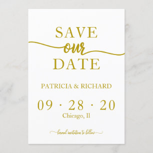Invitación Elegante Boda De Caligrafía De Oro Salva La Fecha