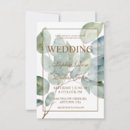 Invitación Elegante Boda de caligrafía de verde dorado