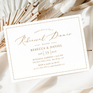 Invitación Elegante Boda de caligrafía dorada Cena de ensayo