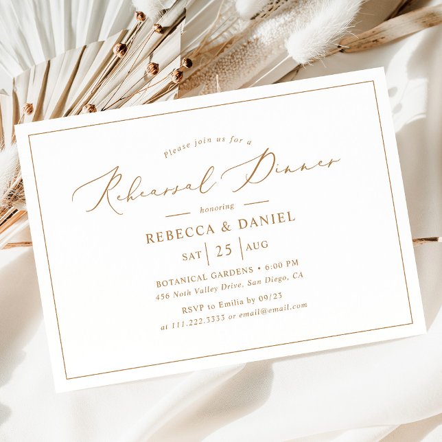Invitación Elegante Boda de caligrafía dorada Cena de ensayo (Subido por el creador)