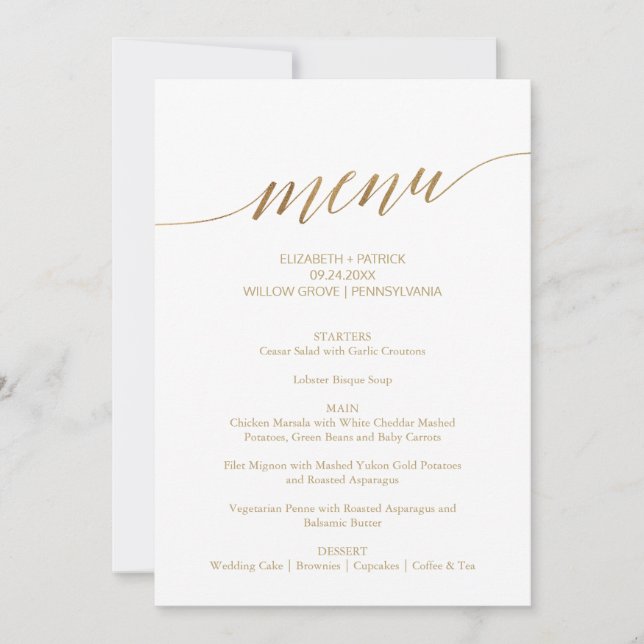 Invitación Elegante Boda de caligrafía dorada Rótulo de mesa (Anverso)