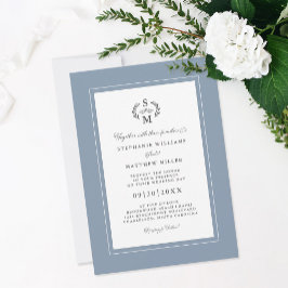 Invitación Elegante Boda de caligrafía Dusty Blue Initials