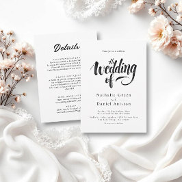 Invitación Elegante Boda de caligrafía en blanco y negro