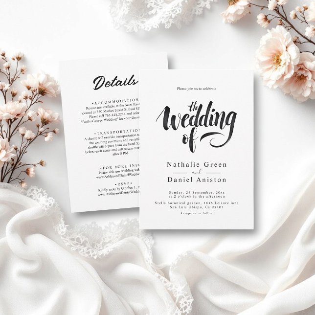 Invitación Elegante Boda de caligrafía en blanco y negro (Subido por el creador)