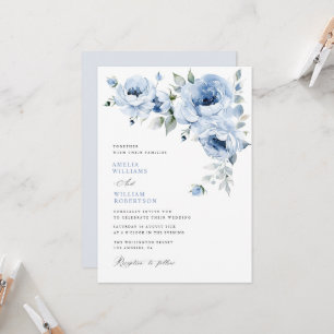 Invitación elegante boda de caligrafía floral azul