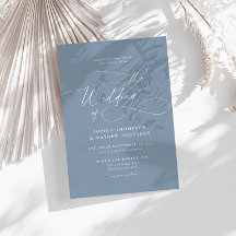 Elegante Boda de Caligrafía Floreada de Azul Polvo