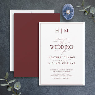 Invitación Elegante Boda de caligrafía formal de Borgoña