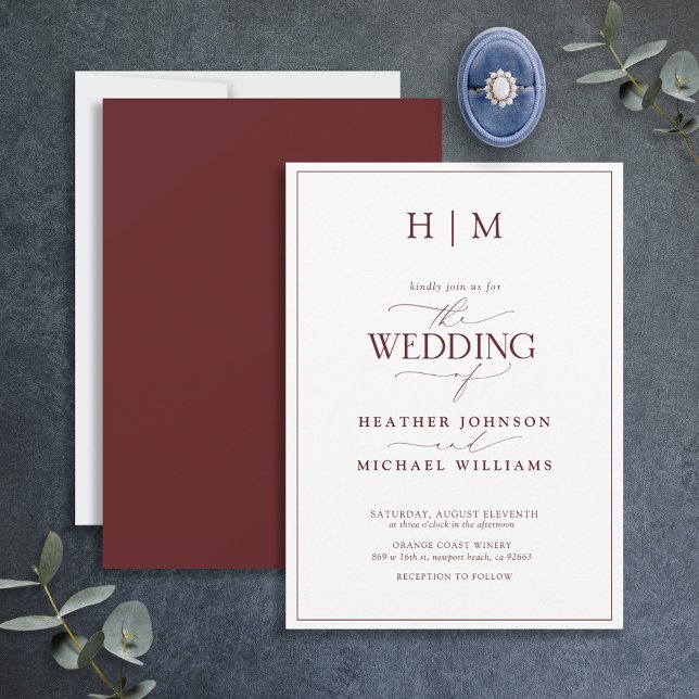 Invitación Elegante Boda de caligrafía formal de Borgoña (Subido por el creador)