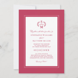 Invitación Elegante Boda de caligrafía Magenta Red Initials