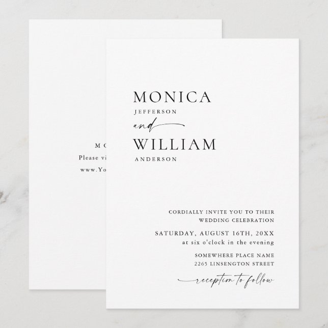 Invitación Elegante Boda de caligrafía Minimalista (Anverso / Reverso)