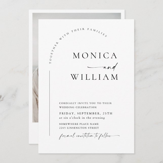 Invitación Elegante Boda de caligrafía Minimalista (Anverso / Reverso)