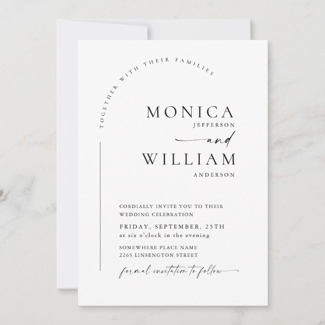 Invitación Elegante Boda de caligrafía Minimalista (Anverso)