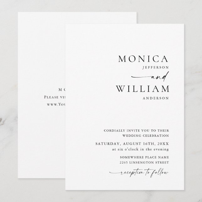 Invitación Elegante Boda de caligrafía Minimalista (Anverso / Reverso)