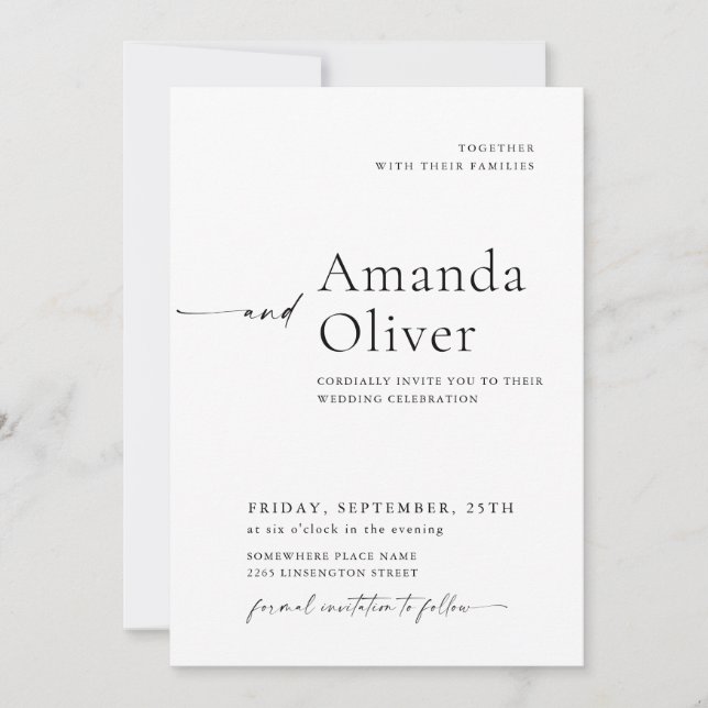 Invitación Elegante Boda de caligrafía Minimalista (Anverso)