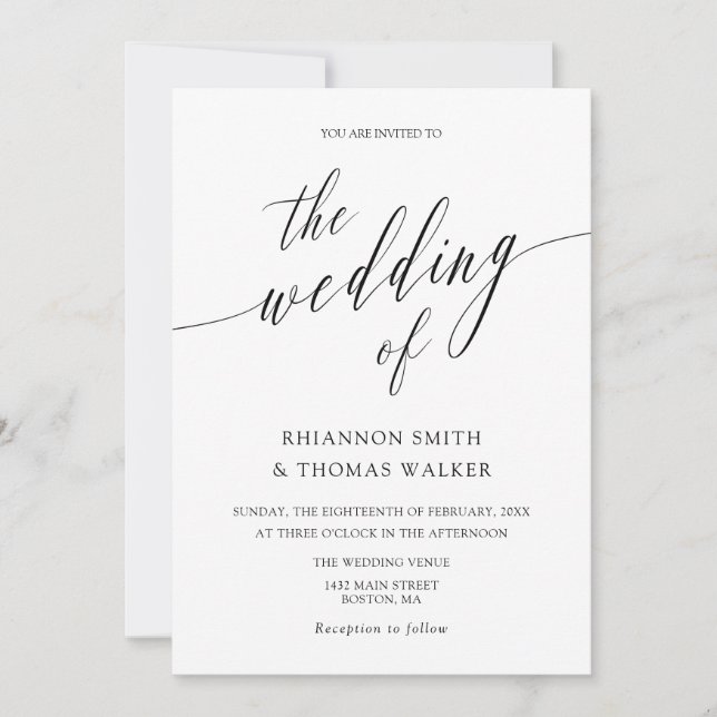 Invitación Elegante Boda de caligrafía Minimalista (Anverso)