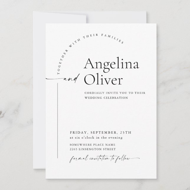 Invitación Elegante Boda de caligrafía Minimalista (Anverso)