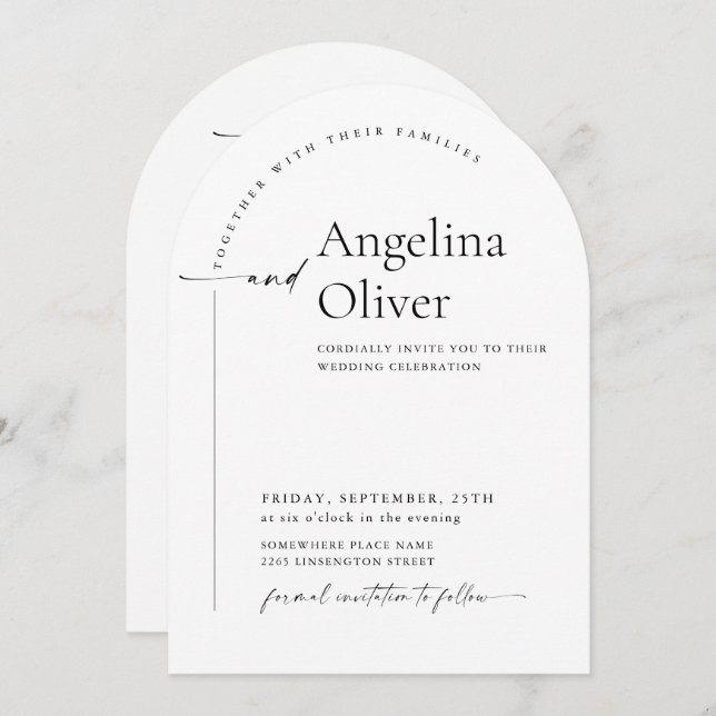 Invitación Elegante Boda de caligrafía Minimalista código QR (Anverso / Reverso)
