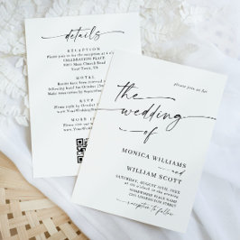 Invitación Elegante Boda de caligrafía Minimalista código QR