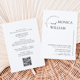 Invitación Elegante Boda de caligrafía Minimalista código QR