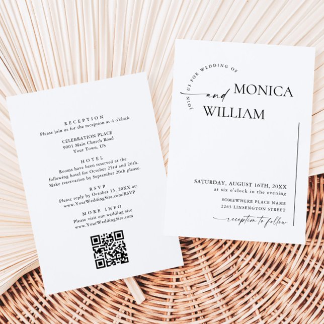Invitación Elegante Boda de caligrafía Minimalista código QR (Subido por el creador)