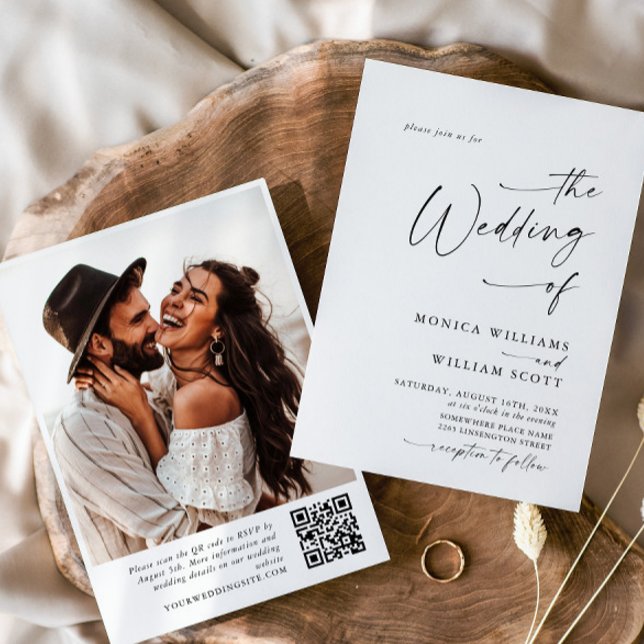 Invitación Elegante Boda de caligrafía Minimalista código QR (Subido por el creador)