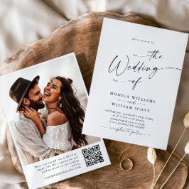 Invitación Elegante Boda de caligrafía Minimalista código QR