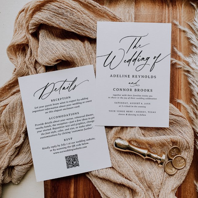 Invitación Elegante Boda de caligrafía moderna código QR (Subido por el creador)
