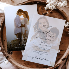 Invitación Elegante Boda de caligrafía moderna de 2 fotografí
