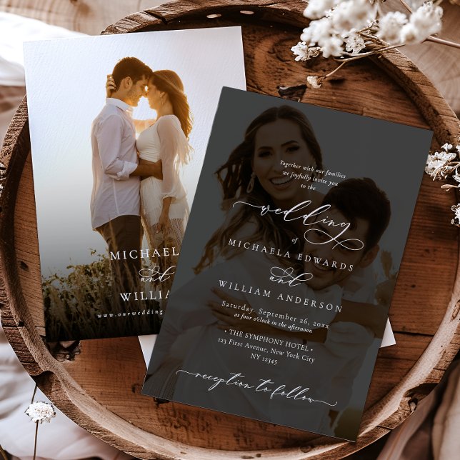 Invitación Elegante Boda de caligrafía moderna de 2 fotografí (Subido por el creador)