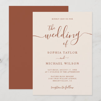 Invitación Elegante Boda de caligrafía moderna Terracotta