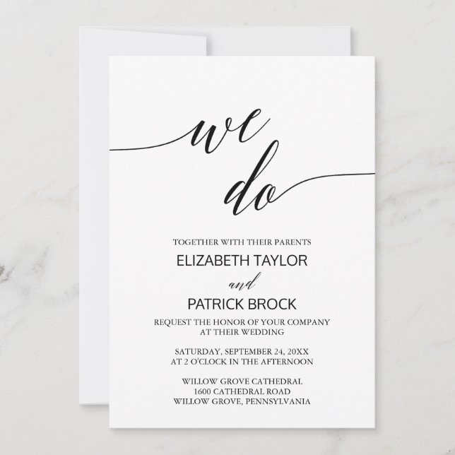 Invitación Elegante Boda de caligrafía negra blanca "Lo hacem (Anverso)