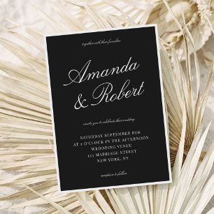 Invitación Elegante Boda de Caligrafía Negra Dinero Antiguo