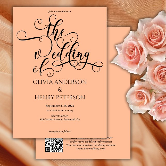 Invitación Elegante Boda de caligrafía romántica código QR (Subido por el creador)