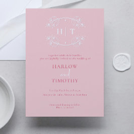 Invitación Elegante Boda de caligrafía rosada monograma blanc