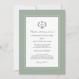Invitación Elegante Boda de caligrafía Sage Green Initials