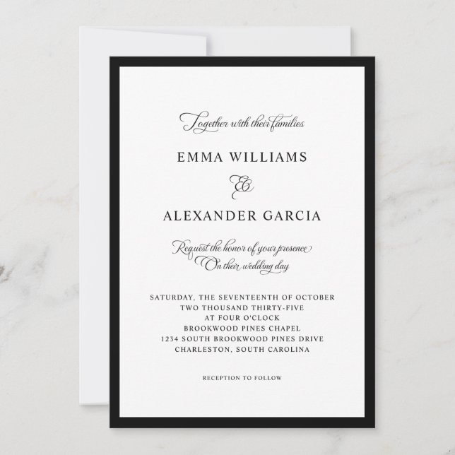Invitación Elegante Boda de caligrafía todo en un negro (Anverso)