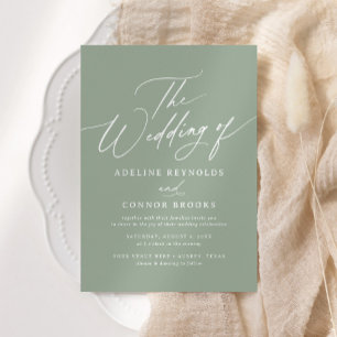 Invitación Elegante Boda de caligrafía verde sabana