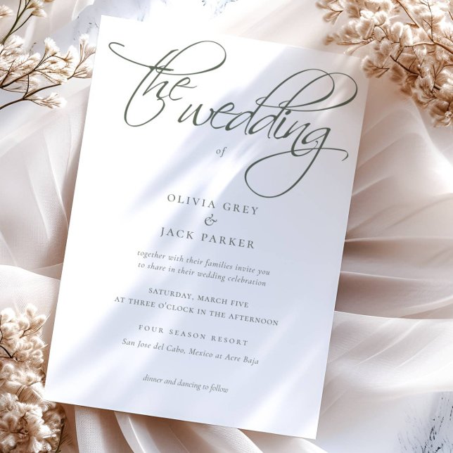 Invitación Elegante Boda de caligrafía verde sabana (Subido por el creador)
