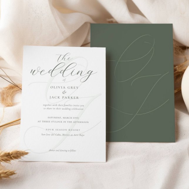 Invitación Elegante Boda de caligrafía verde sabana (Subido por el creador)
