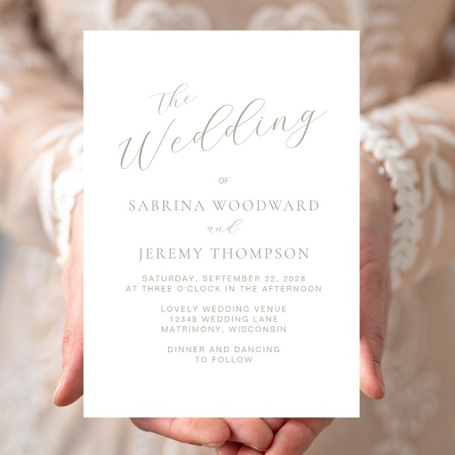 Invitación Elegante Boda de caligrafía verde sabio (Subido por el creador)