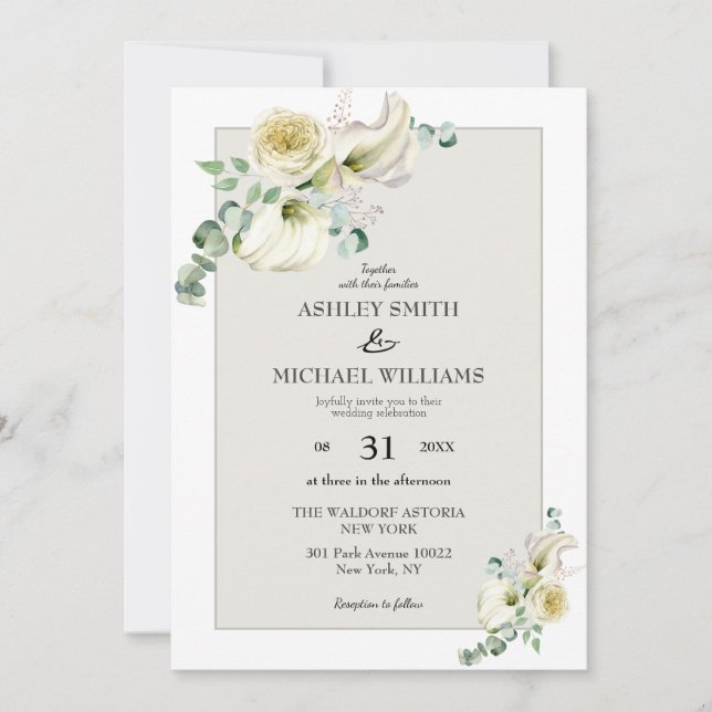 Invitación Elegante Boda de Calla Blanca Lily y Eucalyptus (Anverso)