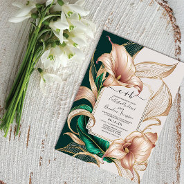 Invitación Elegante Boda de Calla Lily Gold | Verde e Marfil