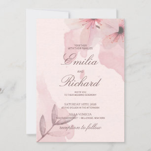 Invitación Elegante boda de campo florido en polvo suave rosa