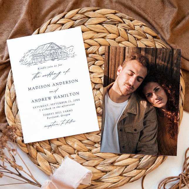 Invitación Elegante Boda de Campo Naval Foto (Subido por el creador)