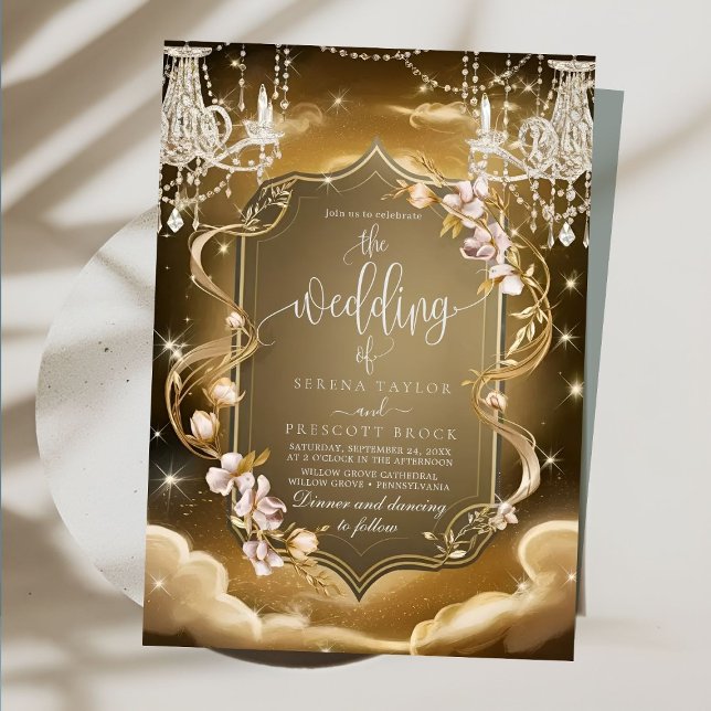 Invitación Elegante Boda de candelabro de cristal de oro (Subido por el creador)