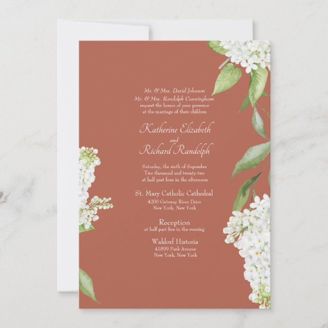 Invitación Elegante Boda de canela de hidrangea blanca (Anverso)